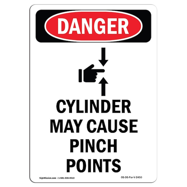 Safety Sign, OSHA Danger, 5" Height, Cylinder May Cause, Portrait, 10PK